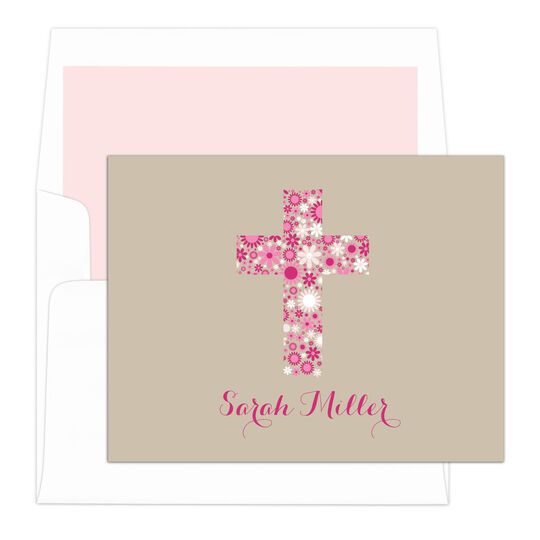 Tan Floral Cross Folded Note Cards